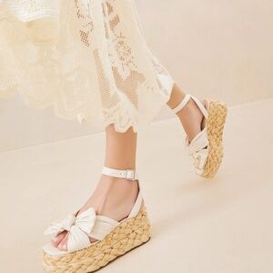 Loeffler Randal Gaby White Pleated Bow Espadrille